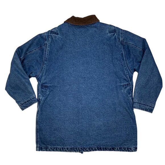 St. John's Bay Vintage Denim Barn Coat L Blue Button Front Pockets Chore Jacket - Picture 14 of 15
